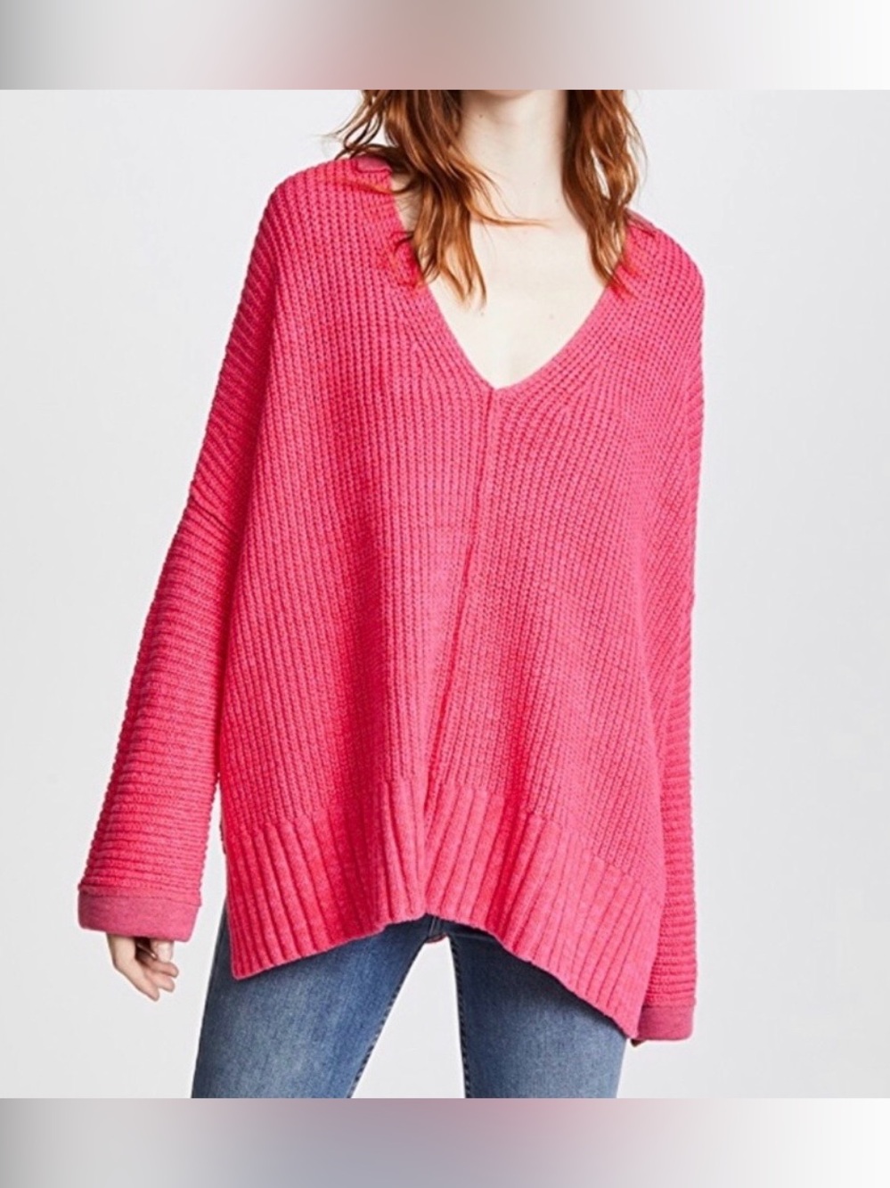 Cozy Free People “Take Over Me” Oversized V-Neck Sweater in Pink